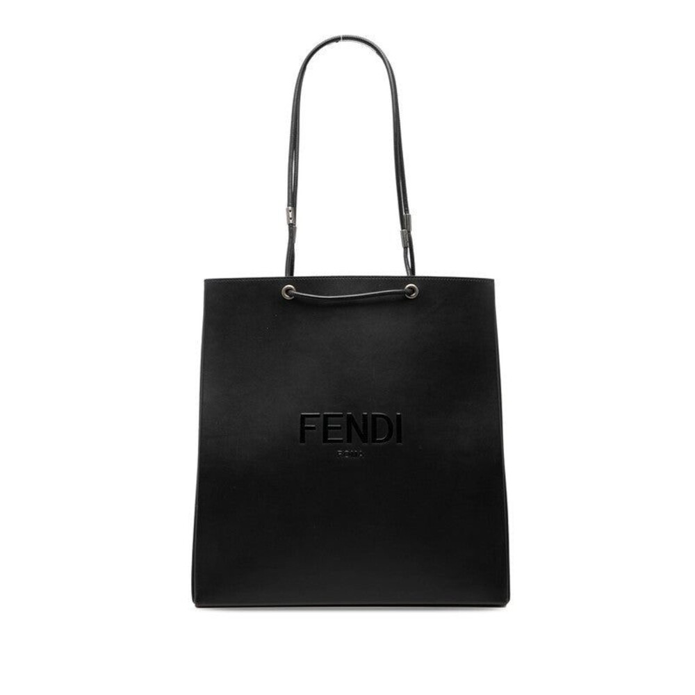 Fendi Leather Shopping Bag Medium Shoulder Tote Black